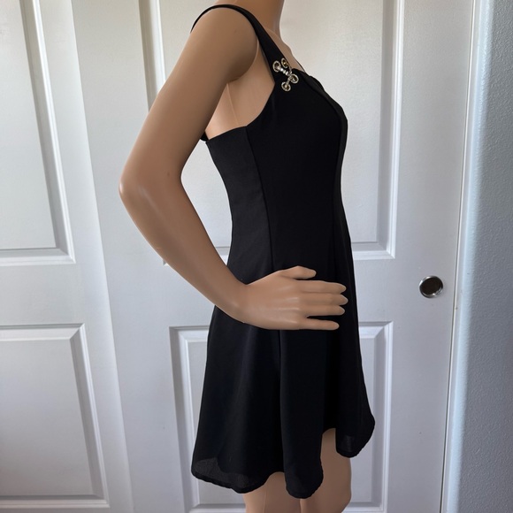 VINTAGE 90s embellished rhinestone cross cross black dress S 2 - Picture 7 of 9